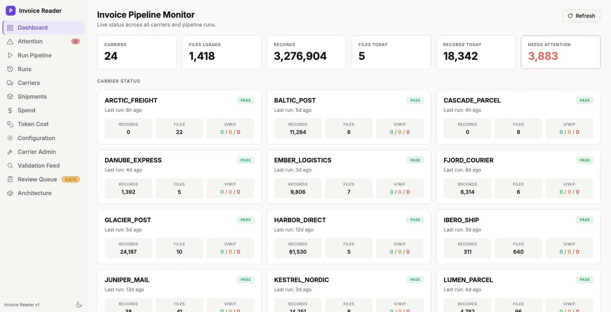 AI Carrier Invoice Pipeline screenshot